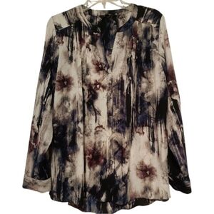 L💜Vera Wang Abstract Floral Blouse - Black, Purple, Cream